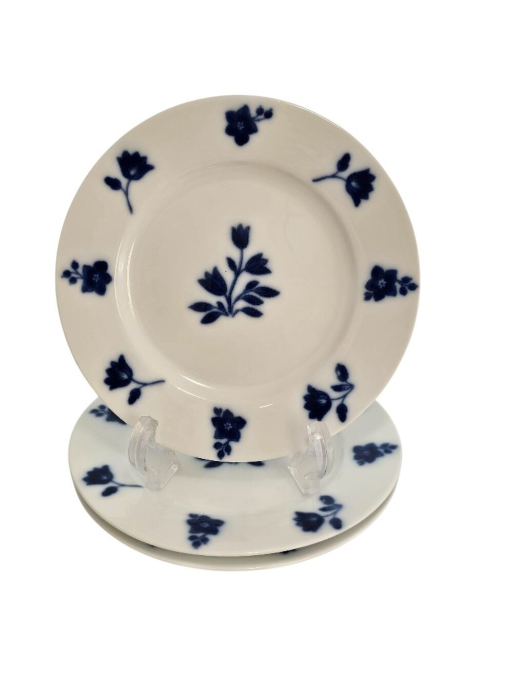 3 Williams Sonoma Flow Blue Salad Plates 7.5" dessert tulip center floral rim